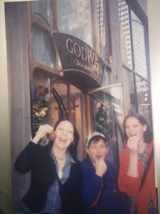 With host sister Stacey and their US history teacher at Godiva in NYC