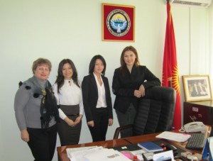 Deputy Shirin Aitmatova with her interns and Irina Zaplatina