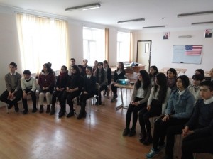 AZERBAIJAN SHEKI Read to Lead project by Teymur Fatullayev FLEX'15. Students listening to the presentation about the advantages of reading1