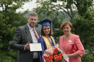 Veronika with her parents, LAS graduation